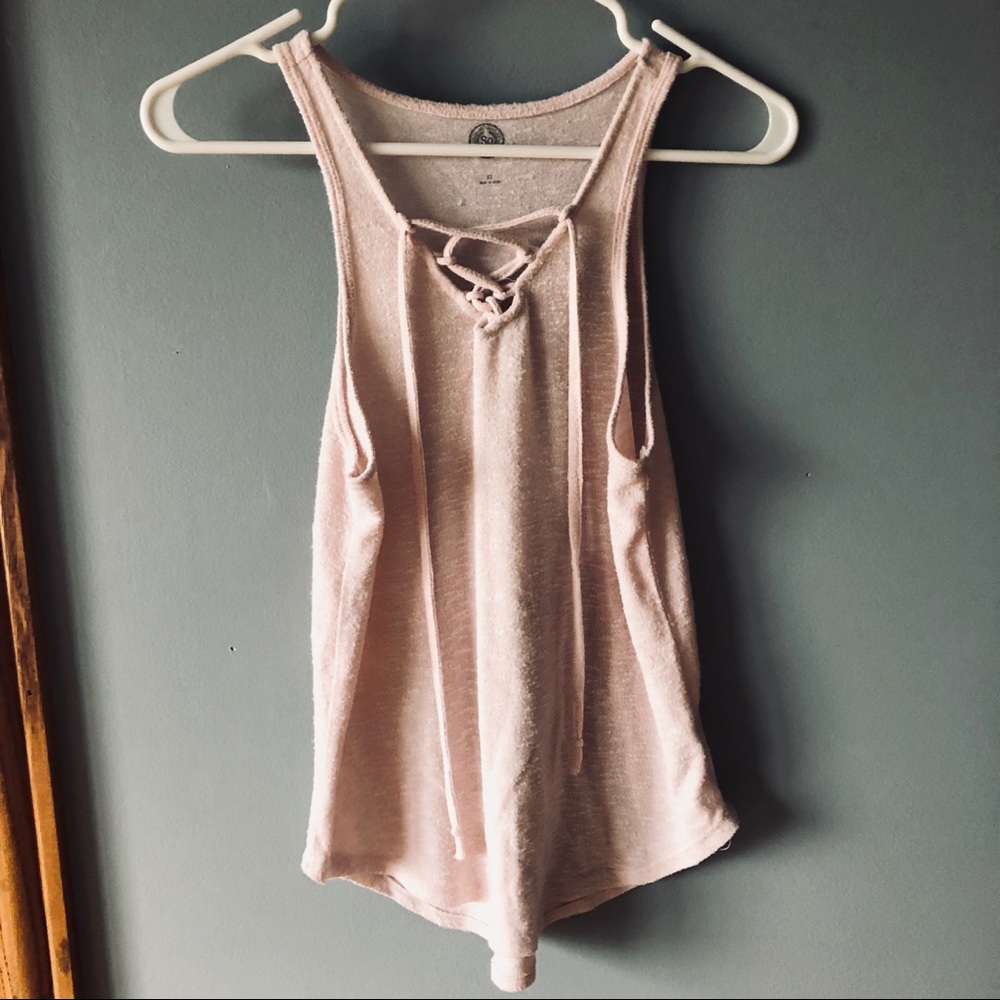 SO pink lace up tank top
